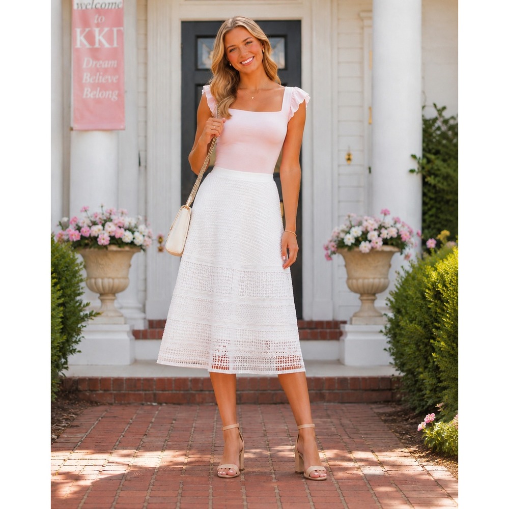 Spotlight by Warehouse White Geo Lace Midi Skirt NWT US 4 UK 8 Tiered Geometric